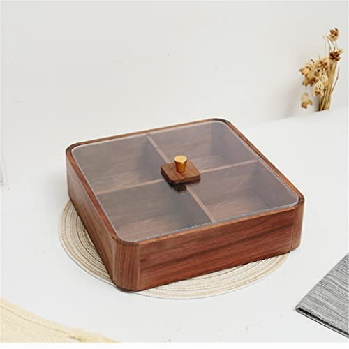 CASOTA Assiette à Fruits Polyvalente Vintage en Bois Sec avec Couvercle en Verre boîte à Fruits secs Assiette à Fruits Transparente