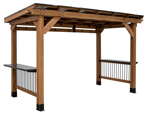 Backyard Discovery Saxony XL BBQ Gazebo | Outdoor Shelter, Wooden Canopy, For Garden & Patio, For Barbecue & Grill Party, Hard Top Steel Roof, 100% Cedar Wood | 3.7m x 1.9m (12.1ft x 6.2ft)