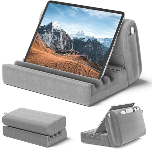 KDD Tablet Kissen Halter, Abnehmbare Tablet Halterung Bett Kissen für Schoß & Tisch, Tablet Kissenständer mit Tasche & Stifthalter für Ipad Pro 12.9 10.5 11 Air Mini, Galaxy Tab, Handy, E-Reader, Buch