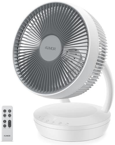 4UMOR Desk Fan Electric Cooling Fan Oscillating Air Circulator 20dB Quiet Fan for Bedrooms, Energy Efficient, Powerful Turbo Wind, Remote Control, 8 Speeds, ECO Mode, Sleep Mode, 8H Timer
