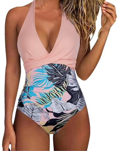 Maillot De Bain Femme 1 Pieces Gainant Amincissante Slim Dos Nu Maillot De Bain 1 Pièce Imprimé Volant Contrôle du Ventre Rembourré