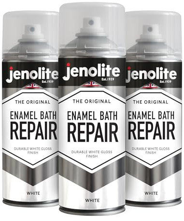JENOLITE Enamel Bath Repair Aerosol | WHITE GLOSS | 3 x 400ml | Super Hardwearing & Durable Finish | Paint & Repair Scratches On Baths, Shower Trays, Sinks, Kitchen Appliances
