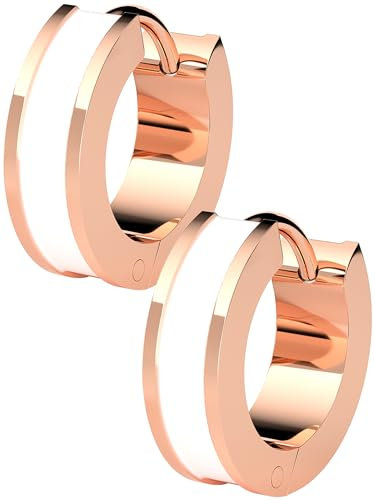 THIORA Creolen 'Seychelles Secret' | Roségold & Weiß Emaille | Edler Stahl | Perfekter Sitz & Wasserfest | Rund & Zeitlos | Täglicher Luxus (Rosegold/White)