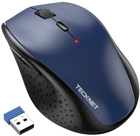 TECKNET Mouse Wireless, 4800 DPI Silenzioso Mouse Senza Fili Ergonomico, 2.4 GHz Ricevitore, 6 Pulsanti, 30 Mesi Durata Batteria, Compatibile con PC, Laptop, Mac, Chromebook-Blu