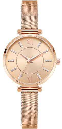 NUOVO Roségold Uhr mit Kristalldiamant, doppelte Sicherheitsschnalle Mesh Armband, modisches und Elegantes Uhrenarmband