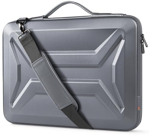 DOMISO 17 Shockproof Laptop Sleeve Waterproof Shoulder Bag Lightweight EVA Protective Carrying Case for 17-17.3 Notebooks/Dell/Lenovo/Acer/HP/MSI/LG, Silver