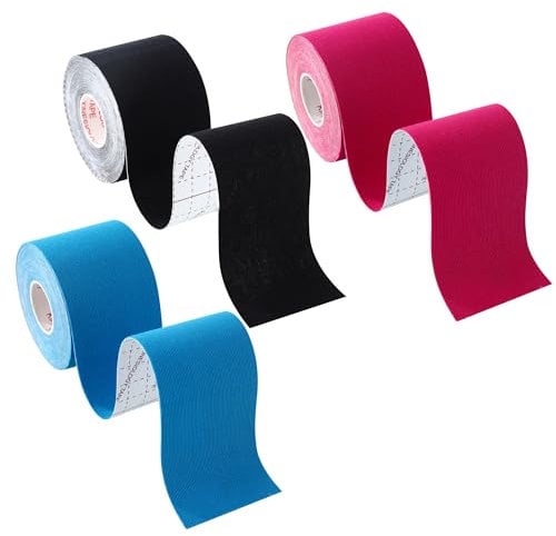 3 Rotoli di Tape Kinesiologico,5 m x 5 cm Nastro kinesiologico,Tape Sportivo,Impermeabile, Traspirante, Elastico, Ottimo per Ginocchia, Articolazioni, Supporto Muscolare (Blu/Nero/Rosa)
