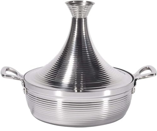 BESTXH Moroccan Tagine Pot, Non Stick Moroccan Cooking Pot with 2 Handles, Large Moroccan Cooker, Handmade Tagine Pot with Cone-Shaped Lid, for Hotel, Restaurant,Silver,32cm