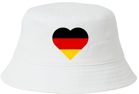 Deutschland Hut EM Fußball 2024 Herren Damen Anglerhut Fischerhut Bucket Hat Europameisterschaft Germany Fanartikel DE Public Viewing EM Deko Kappe Mütze Männer Frauen Fussball weiß Herz