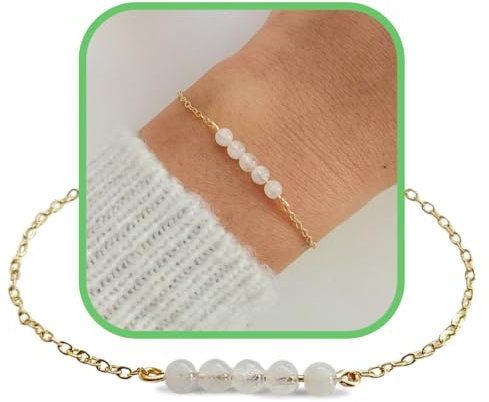 Mondstein Armband Damen | Handgefertigtes & Elegantes Edelstein Armband | Einstellbare Größe von 14-20cm | Heilstein Armband, Gold Armband Damen, Naturstein Armband | Glücksbringer & Geburststein