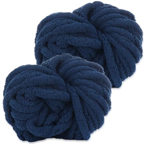 YushengTai Dicke Wolle, 2 Stück 500g Marineblau Chunky Wolle, Dicke Wolle zum Häkeln Kann zum Stricken von Kissen, Decken, Schals und Mützen Sowie Haustierbetten Verwendet Werden