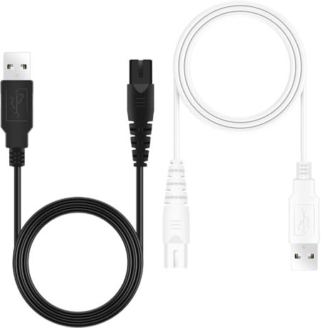 2Pcs Shaver Charger, Beard Trimmer Charger, Black and White Razor Wire Lightweight & Durable Electric Razor Charger Suitable for Shavers Cleansers and Other Instruments