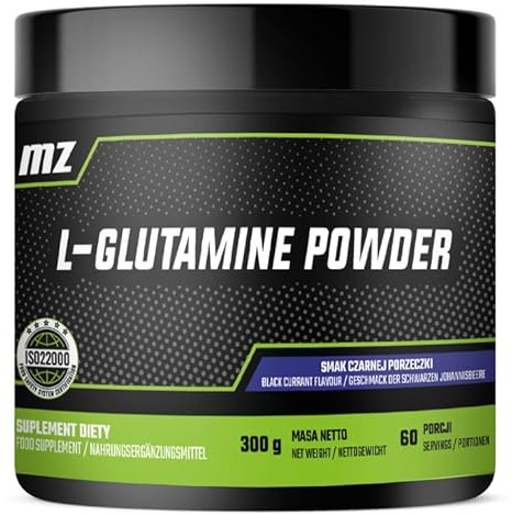 L-Glutammina in polvere 300 g - L-Glutammina 4950 mg per dose - 60 dosi - Sapore di ribes nero - Integratore alimentare - by MZ
