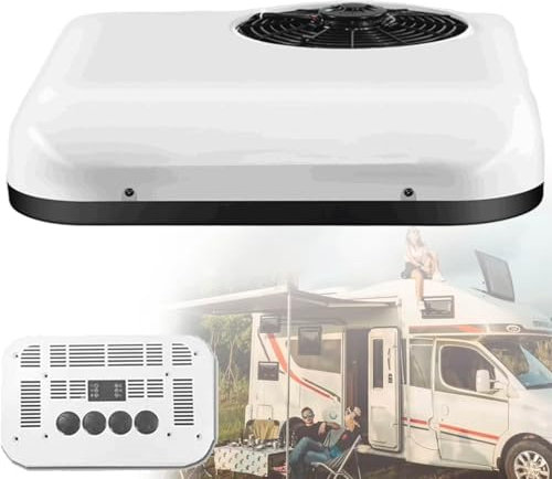 MhWrughts Aire Acondicionado RV 12V/24V DC, Aire Acondicionado eléctrico Todo en uno, para Caravana, camión, Tractor, Aire Acondicionado de estacionamiento de 850W,White-24V