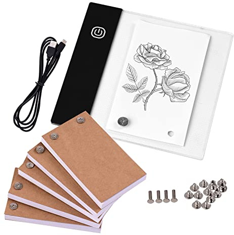 Irfora Kit de Libro abatible con Mini Almohadilla de luz Caja de luz LED Diseño de Tableta con Orificio 300 Hojas Flipbook Papel Tornillos de unión para trazado de Dibujo Aniión Boceto Creación de