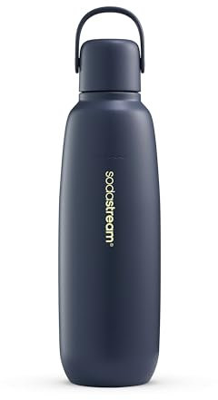 sodastream - Fizz & Go Cool Bottle Edelstahl-Kohlensäurewasserflasche, hält Getränke 12 Stunden kalt, Becherhalterfreundlich, kompatibel mit rosa CO2-Zylindermaschinen, Sturmfarbe, 880 ml