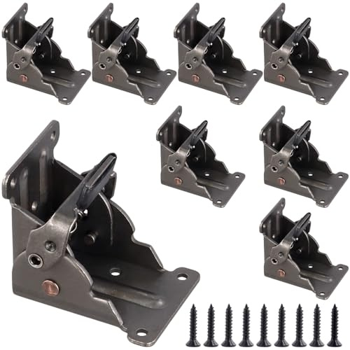TAICHEUT 8 PCS Self-Lock Foldable Leg Hinges, 90 Degree Folding Table Hinge, Bronze Collapsible Extension Bracket for Table Legs