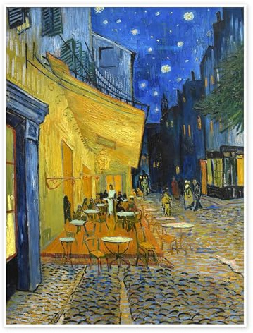 Posterlounge Terrasse du café le soir Poster | 60 x 80 cm de Vincent van Gogh Bleu Tableaux Décoration murale