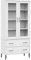 Hommdiy Bücherschrank Oslo Metallbeine Glas Vitrine, Wohnzimmer Vitrine Weiß 85x35x172,5 cm Massivholz