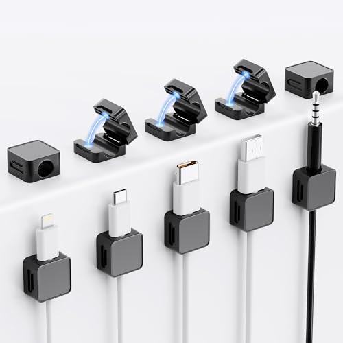 Clips Câble 10 Pack, Organisateur Câble Magnetique, Organisateur de Câble avec Auto-adhésifs, Magnetic Cable Clips, Support Cable pour Maison, Bureau Cable Management