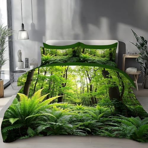 DLERFLOVR Bettwäsche 135x200cm 2teilig Bettdeckenbezug Dichter Wald - Bettbezug Set Dichter Wald mit 1 Kissenbezügen 80x80 cm mit Reißverschluss, Bügelfrei und Weich