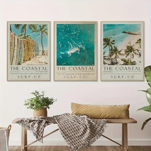 3 Premium Poster Set, Hawaii Style Poster Set Wandposter ohne Rahmen Meer, Strand, Strand, für Wohnzimmer, Esszimmer, Heimdekoration (30x40cm)