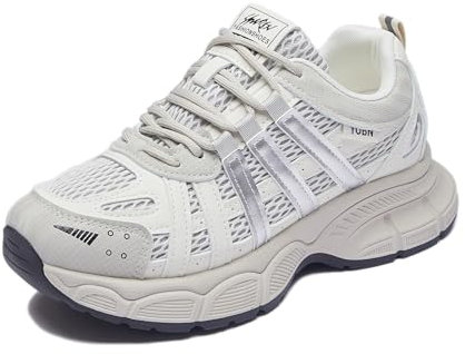 Basket Femme Legere Plateforme Chaussure de Marche Mode et Sport Respirant Confort Sneakers Silver 38