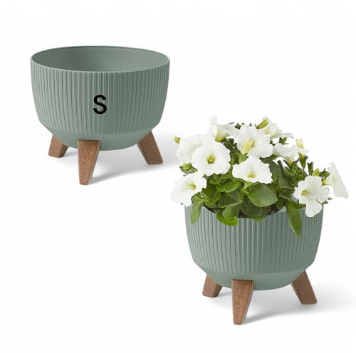 MELTOM Blumentopf Schale mit Füßen Einsatz Kräutertopf Übertopf Pflanzschale Eco Recycled (Grün, S - 24 cm)