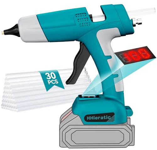 HHieratic Cordless Hot Glue Gun for Makita 18V Battery,Craft Glue Guns with Digital Display,Temperature and Amount Controls,Hot Glue Gun Kit with 30pcs Sticks for DIY&Arts&Crafts(Battery Not Include)
