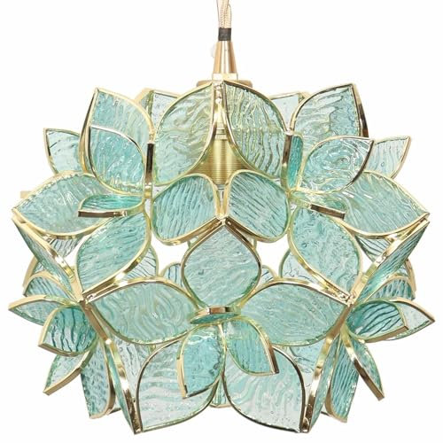 Bieye L30961 Petals Deckenpendelleuchte im Tiffany-Stil aus Buntglas mit 20 cm breitem Lampenschirm (Strukturiertes Aquablau, 8 Rosenlilie)