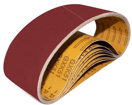 GXK51 Lot de 10 bandes abrasives 75 x 533 mm, grain 80, compatibles avec ponceuse à bande, pour poncer, limer, affûter et enlever les surfaces en bois métalliques