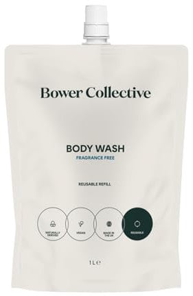 Bower Collective Hypoallergenic Body Wash Refill 1 Litre, Fragrance Free Natural Shower Gel for Sensitive Skin, Zero Plastic Waste, Gentle Moisturising & Nourishing for Sensitive Skin