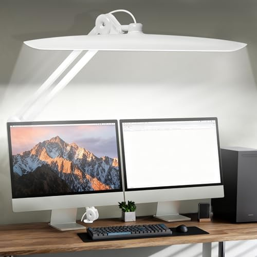 BeeMingle 20 LED Desk Lamp with Clamp, 24W CCT Adjustable Dimmable Nail Light for Desk, 120 LEDs Metal Swivel Arm Daylight for for Nail Tech Task Home Office Reading Architect Craft, White
