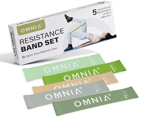 OMNIA Resistance Bands Set for Home Workouts – Durable Exercise Bands for Strength Training, Yoga, Pilates, Physio – 5 Resistance Levels – Unisex Fitness Bands