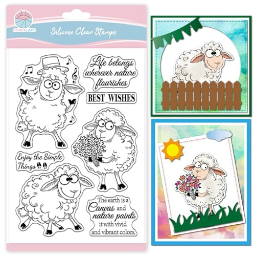 GLOBLELAND Lustiger Schaf Klarstempel Für Scrapbooking Cartoon Tiere Silikonstempel Positiver Text Transparenter Stempel Für Kartengestaltung DIY Prägung Journaling