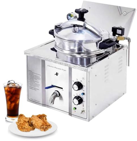 16-l-Hochdruckfritteuse für den gewerblichen Gebrauch, Edelstahl-Hochdruck-Hähnchenofen, gewerbliche Fritteuse, ideal für frittiertes Hähnchen, Snackbars und Restaurants, 3000 W