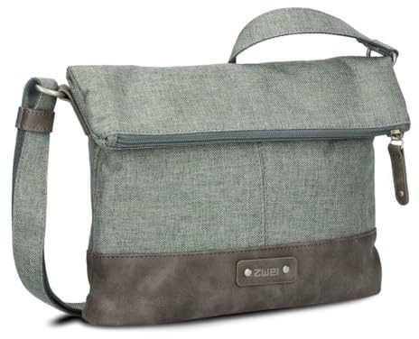 Zwei Damen Rolltop-Handtasche Olli OT6 Umhängetasche 2/4 Liter klassische Crossbody Bag wasserabweisend robust strapazierfähig Bicolor Design Schultertasche, hochwertig verarbeitet (salbei)