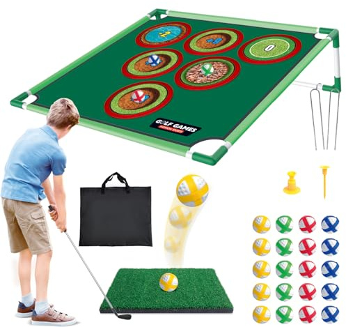 Mostop Golf Game Play Set - Hinterhof Cornhole Spiel umfasst Putting Mat, 20 klebrige Bälle, 6 Loch Abdeckungen, Tragetasche - Golf Ziel Yard Spiele für Junge Erwachsene Golfer Väter Indoor Outdoor
