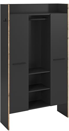 xonox.home - Garderobenschrank Bueno ca.105x189x37 cm in Korpus/Front Basalt Melamin und Abs. Nox Oak Nb. - Garderobe Flurschrank Dielenschrank Flurmöbel Schrank - zeitlos & funktional