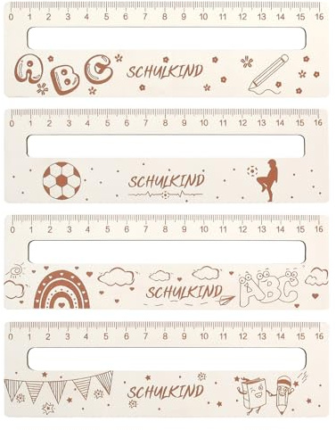 4 Personalisierte Leselineale 5×17 cm aus Holz, Lesezeichen & Lineal für Grundschulkinder, Geschenk zum Schulanfang 2025