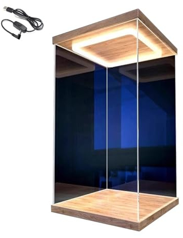 Acryl Vitrine Hohe LED-Acrylvitrine mit Beleuchteter Tür, PVC-Aufbewahrungsboxen für Sammlerstücke, Große Staubdichte Vitrine mit Holzsockel, für Puppen Und Figuren(45x45x45cm/18x18x18in)