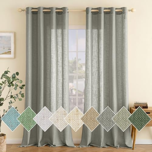 EMEMA Leinenvorhang Gardinen Vorhänge mit Ösen Hellgrau 2er H245xB140cm | 2er Set Leinenvorhang mit Ösen Halbtransparent für Wohnzimmer Dekoschal Kinderzimmer Schlaufenschal Küchengardinen 140x245cm