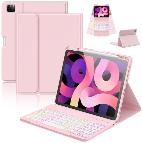 CC Store Case with Keyboard for iPad Air 11 inch M4 2026/M3 2025/M2 2024 | iPad Air 5/4, Pro 11 4/3/2/1Gen, 7 Color Backlight Bluetooth Detachable Keyboard Cover with Pencil Holder, UK Layout, Pink