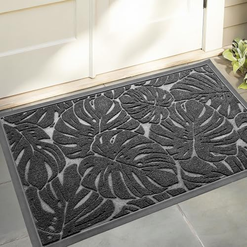 Homantic Monstera-Fußmatte schwarz mit Blättern drinnen draußen 43 x 76 cm | Wasserdichte Gummimatte für Innen & Außen, Terrasse und Eingang, leicht zu reinigen als Willkommensmatte