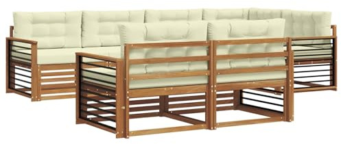 vidaXL Outdoor-Sofagarnitur mit Kissen 7 pcs Natur und Creme, Balkonsofa, modernes Eckmöbel, robuster Lounge, Terrassen-Sitzgruppe, bequemer Gartenstuhl