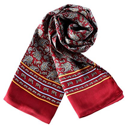 YangtzeStore Langer Charmeuse Satin Seidenschal für Herren, Rot mit Paisleymuster, 63x10