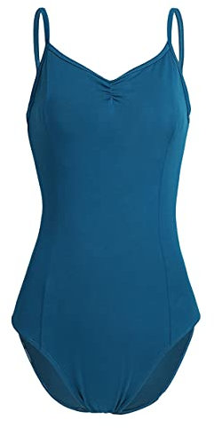 Freebily Damen Ballettanzug Ballett Trikot ärmellos Ballettbody Gymnastikanzug Turnen Bodysuit Mit Träger Sport Yoga Leotard Achselhemd Blaugrün XS