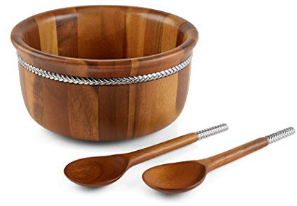 Nambe Braid - Ensaladera redonda con cubiertos