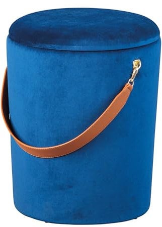 Inter Link - Hocker - Wäschehocker - Wäscheeimer - Eimer - Behälter aus Samt - Kunstledergriff - Blau - Papua