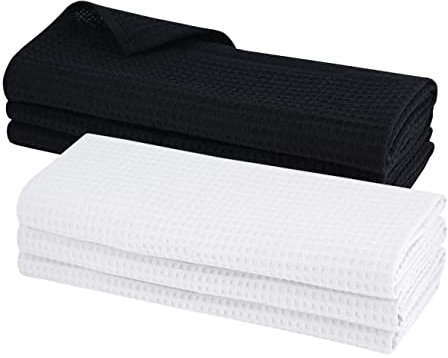 Daloual 6X Geschirrtuch aus 100% Baumwolle Waffel-Piqué schwarz Weiss Küchentuch Putztuch